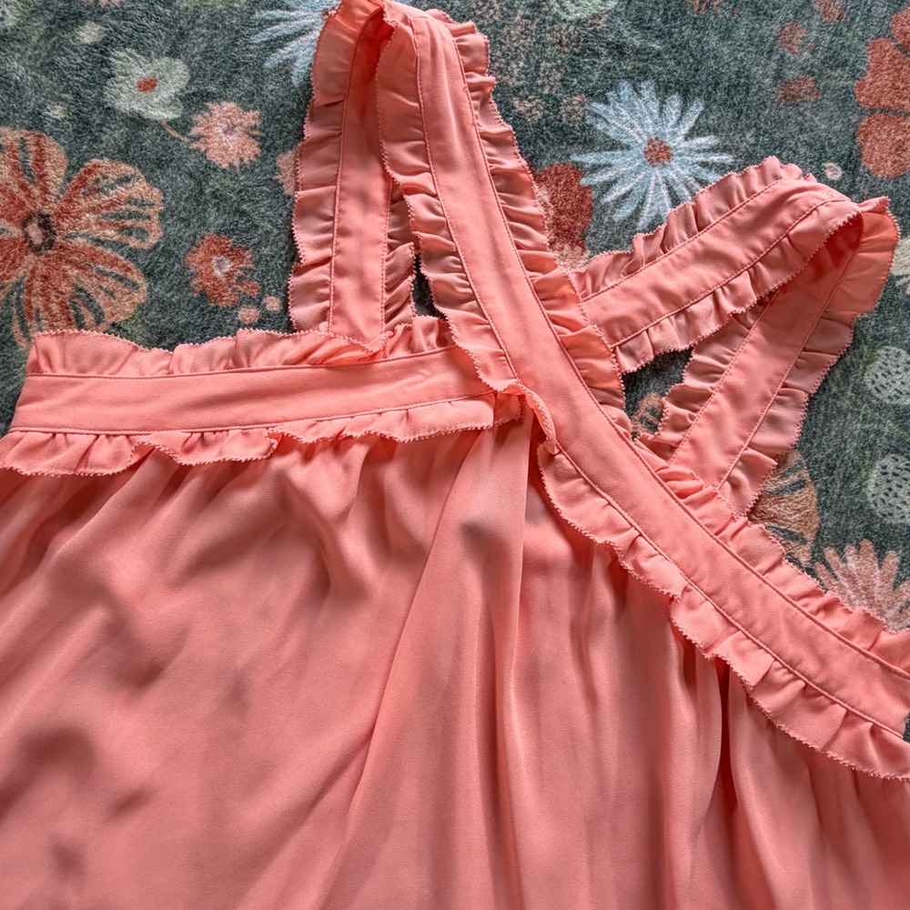 J.Crew Coral Pink Ruffle Crisscross Back Chiffon Camisole Top Size 12